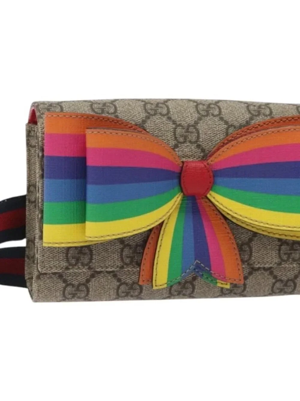 GUCCI GG Supreme Sherry Line Children Waist bag PVC Beige Red Navy Auth BD2175